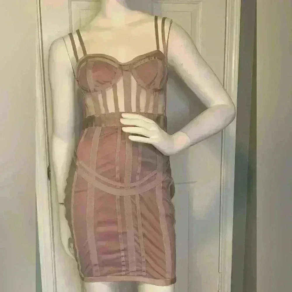 Misguided Women’s Mesh Bandage Corset Detail Mini Dress stretchy material.